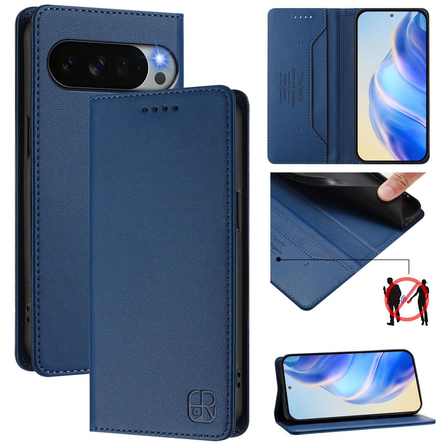 Google Pixel 11 Pro XL Dual-Folded Magnetic Suction RFID Blocking PU Leather Wallet Phone Case with Card Slots, Cash Pocket, Kickstand, Full Protective Flip Cover