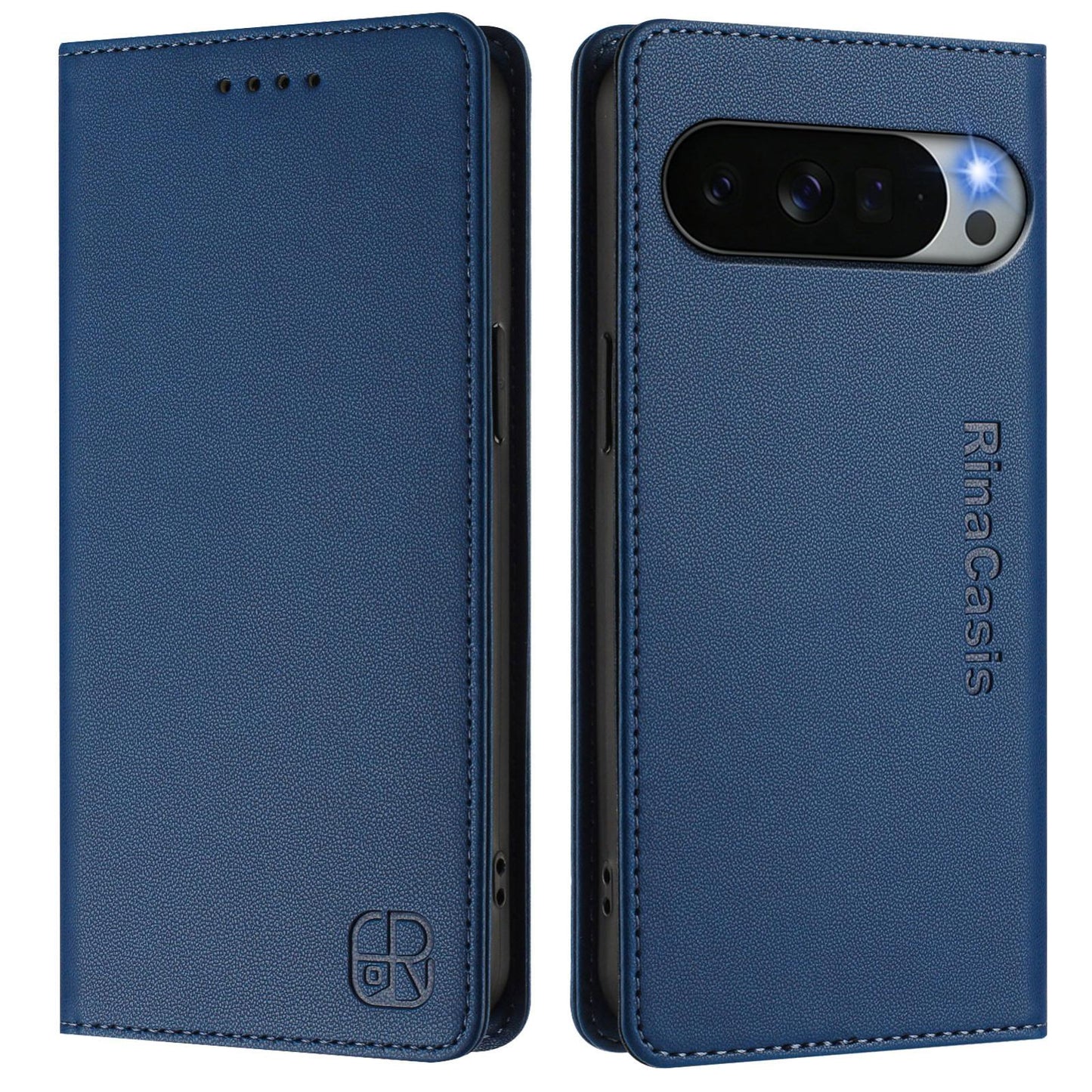 Google Pixel 11 Pro XL Dual-Folded Magnetic Suction RFID Blocking PU Leather Wallet Phone Case with Card Slots, Cash Pocket, Kickstand, Full Protective Flip Cover