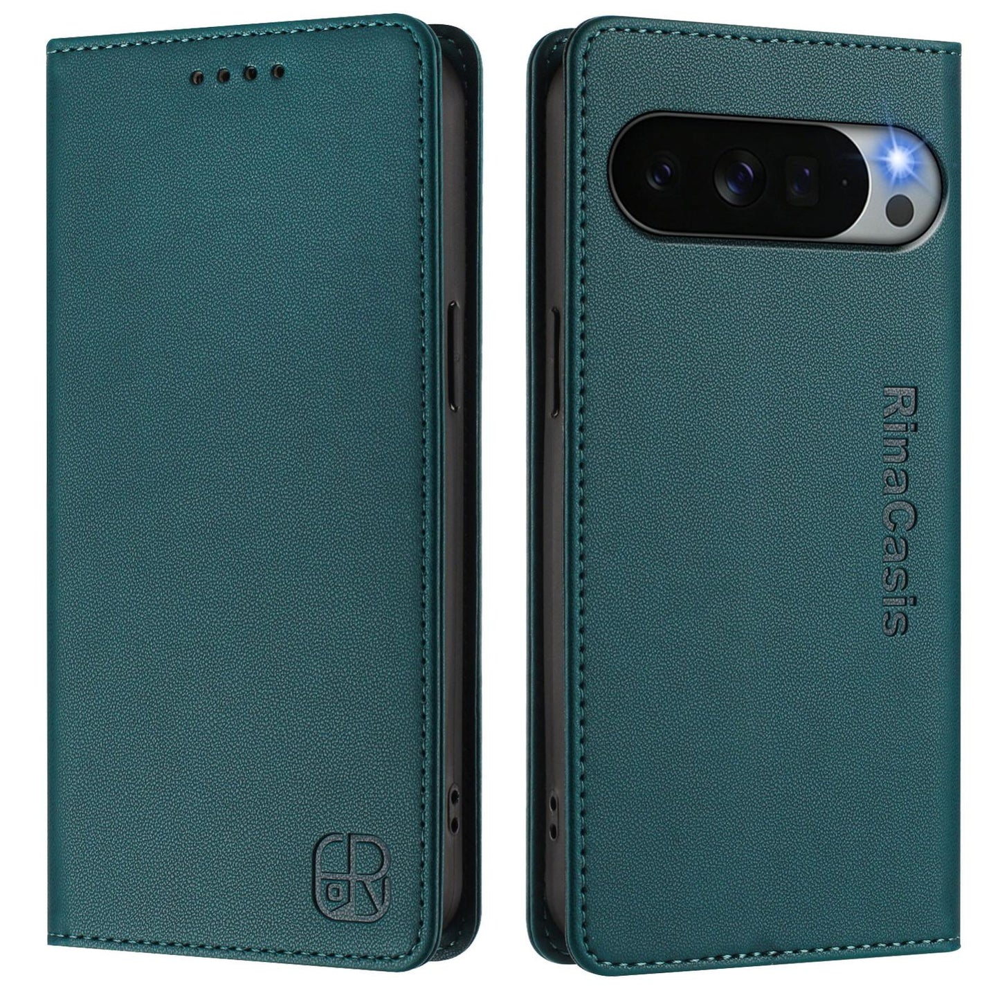 Google Pixel 11 Pro XL Dual-Folded Magnetic Suction RFID Blocking PU Leather Wallet Phone Case with Card Slots, Cash Pocket, Kickstand, Full Protective Flip Cover