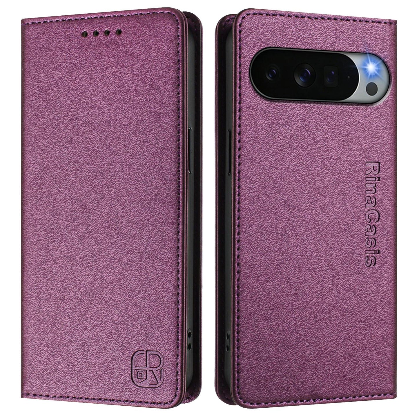Google Pixel 11 Pro XL Dual-Folded Magnetic Suction RFID Blocking PU Leather Wallet Phone Case with Card Slots, Cash Pocket, Kickstand, Full Protective Flip Cover
