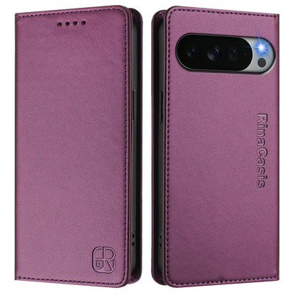 Google Pixel 11 Pro XL Dual-Folded Magnetic Suction RFID Blocking PU Leather Wallet Phone Case with Card Slots, Cash Pocket, Kickstand, Full Protective Flip Cover