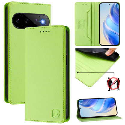 Google Pixel 11 Dual-Folded Magnetic Suction RFID Blocking PU Leather Wallet Phone Case with Card Slots, Cash Pocket, Kickstand, Full Protective Flip Cover