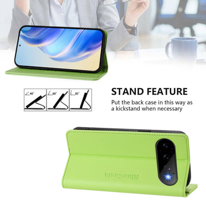Google Pixel 11 Dual-Folded Magnetic Suction RFID Blocking PU Leather Wallet Phone Case with Card Slots, Cash Pocket, Kickstand, Full Protective Flip Cover