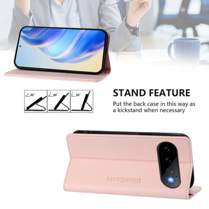 Google Pixel 11 Pro Dual-Folded Magnetic Suction RFID Blocking PU Leather Wallet Phone Case with Card Slots, Cash Pocket, Kickstand, Full Protective Flip Cover