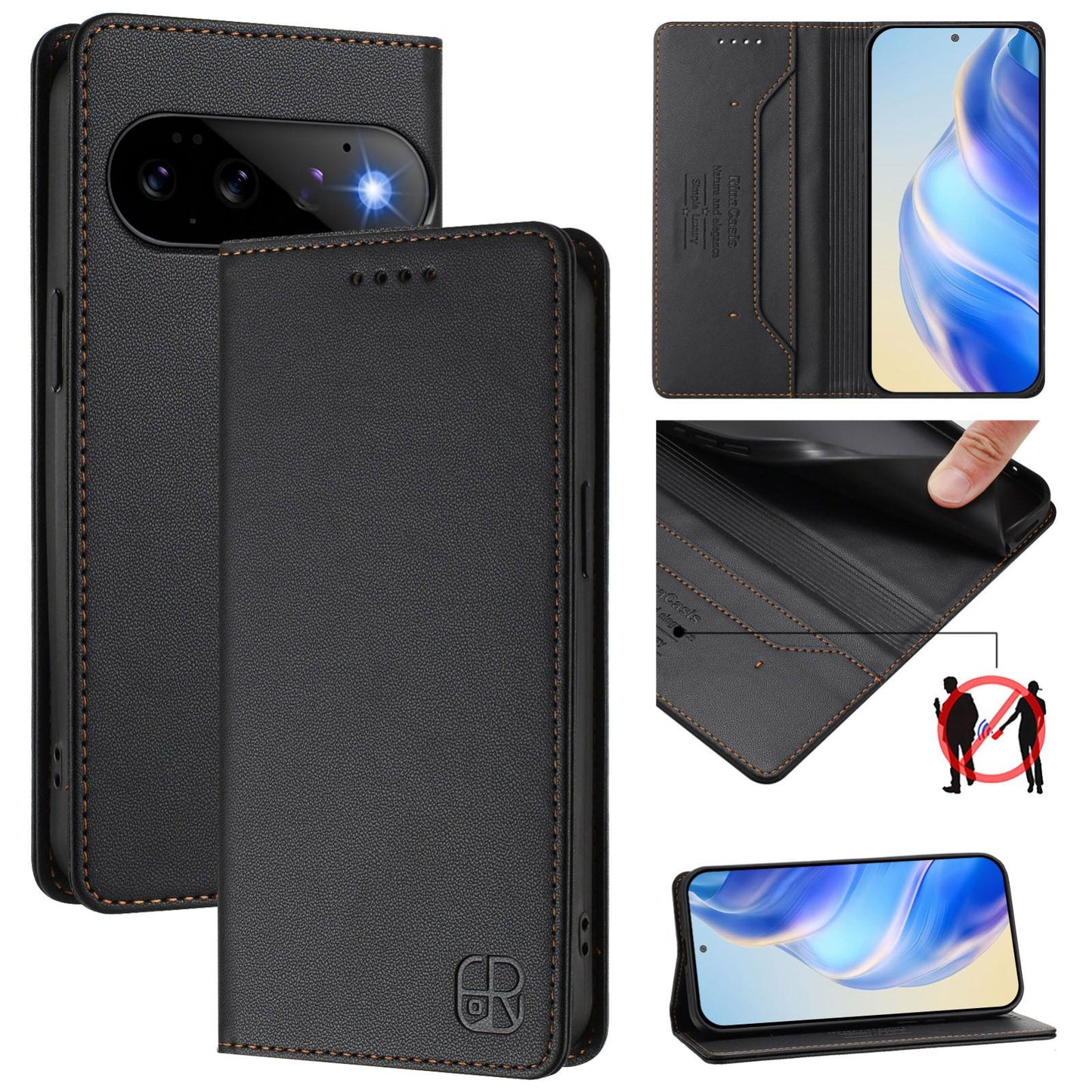 Google Pixel 11 Dual-Folded Magnetic Suction RFID Blocking PU Leather Wallet Phone Case with Card Slots, Cash Pocket, Kickstand, Full Protective Flip Cover