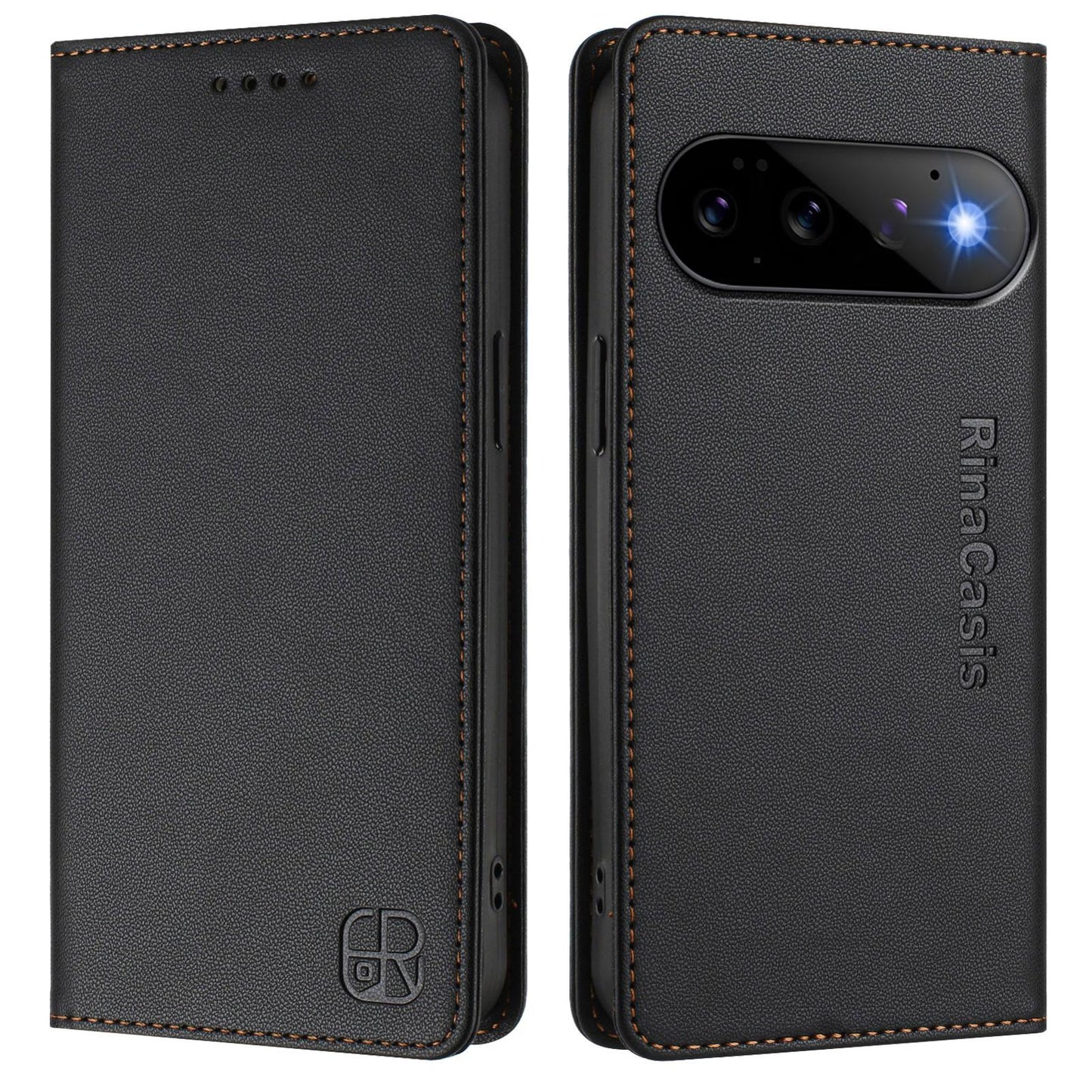 Google Pixel 11 Dual-Folded Magnetic Suction RFID Blocking PU Leather Wallet Phone Case with Card Slots, Cash Pocket, Kickstand, Full Protective Flip Cover