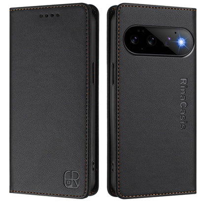 Google Pixel 11 Dual-Folded Magnetic Suction RFID Blocking PU Leather Wallet Phone Case with Card Slots, Cash Pocket, Kickstand, Full Protective Flip Cover