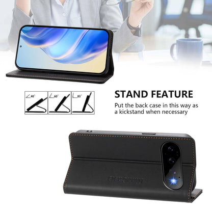 Google Pixel 11 Dual-Folded Magnetic Suction RFID Blocking PU Leather Wallet Phone Case with Card Slots, Cash Pocket, Kickstand, Full Protective Flip Cover