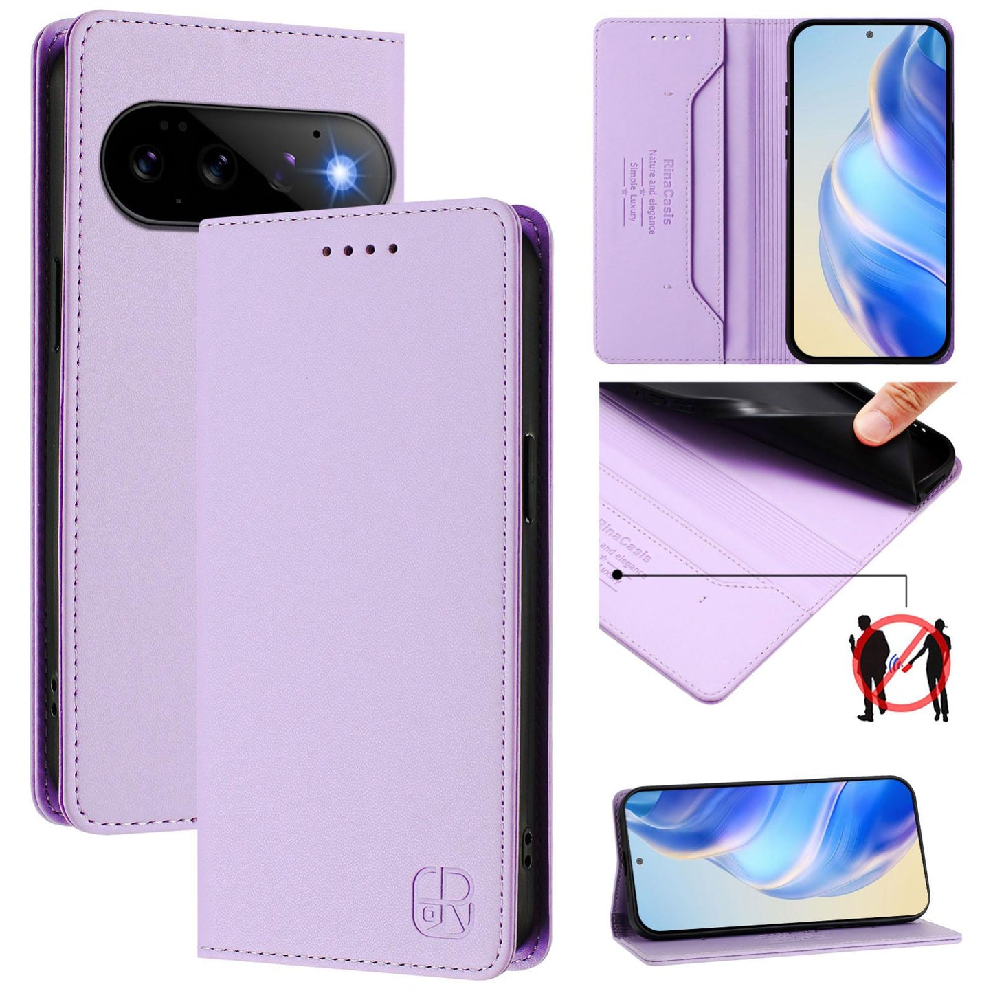 Google Pixel 11 Dual-Folded Magnetic Suction RFID Blocking PU Leather Wallet Phone Case with Card Slots, Cash Pocket, Kickstand, Full Protective Flip Cover