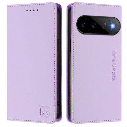 Google Pixel 11 Dual-Folded Magnetic Suction RFID Blocking PU Leather Wallet Phone Case with Card Slots, Cash Pocket, Kickstand, Full Protective Flip Cover