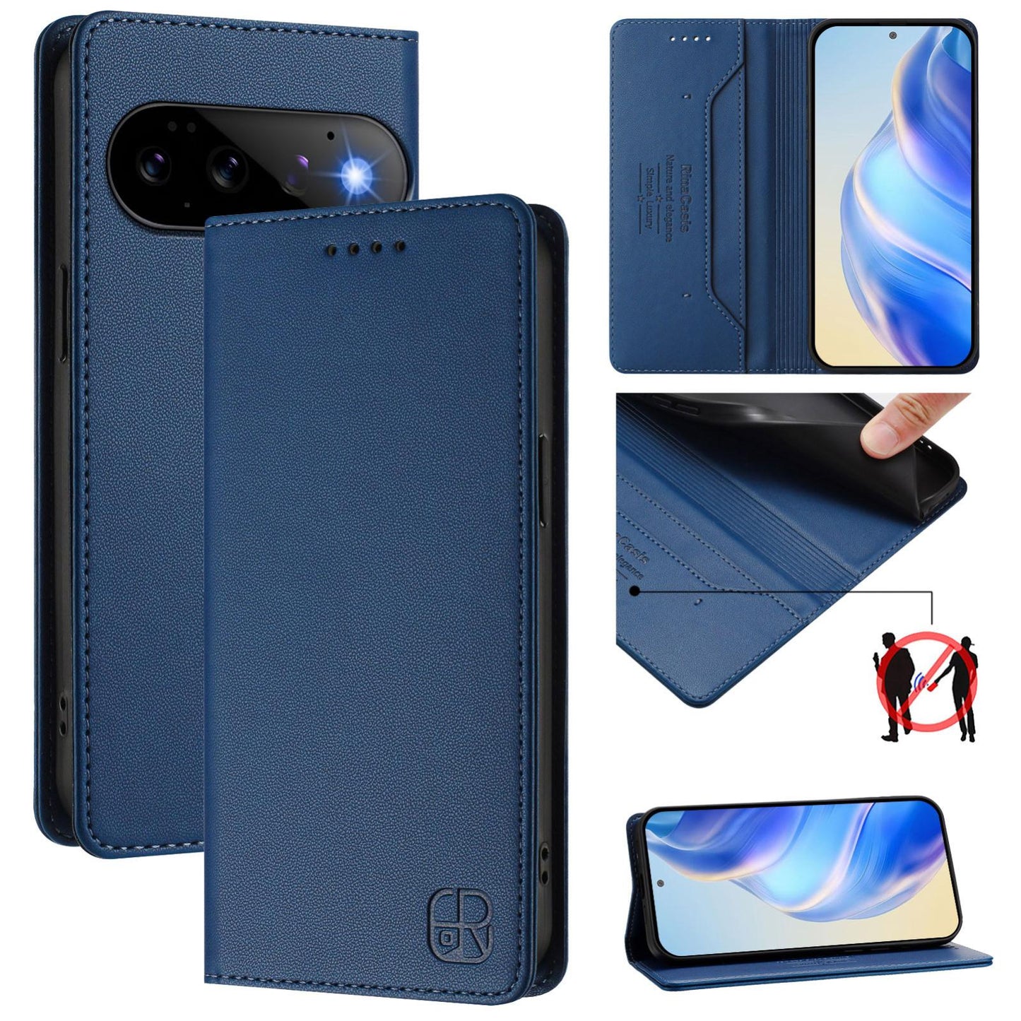 Google Pixel 11 Dual-Folded Magnetic Suction RFID Blocking PU Leather Wallet Phone Case with Card Slots, Cash Pocket, Kickstand, Full Protective Flip Cover