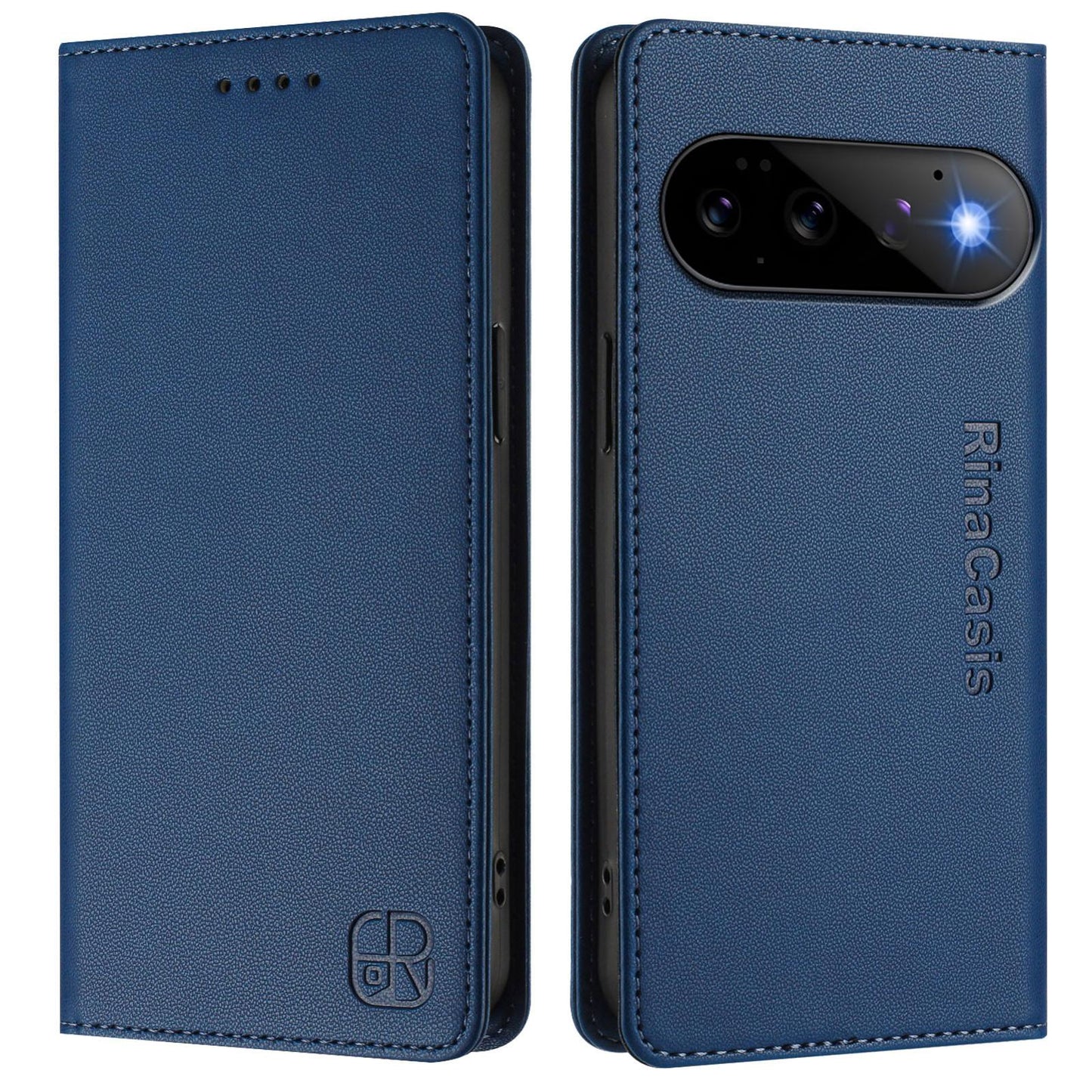 Google Pixel 11 Dual-Folded Magnetic Suction RFID Blocking PU Leather Wallet Phone Case with Card Slots, Cash Pocket, Kickstand, Full Protective Flip Cover