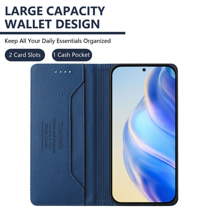 Google Pixel 11 Dual-Folded Magnetic Suction RFID Blocking PU Leather Wallet Phone Case with Card Slots, Cash Pocket, Kickstand, Full Protective Flip Cover