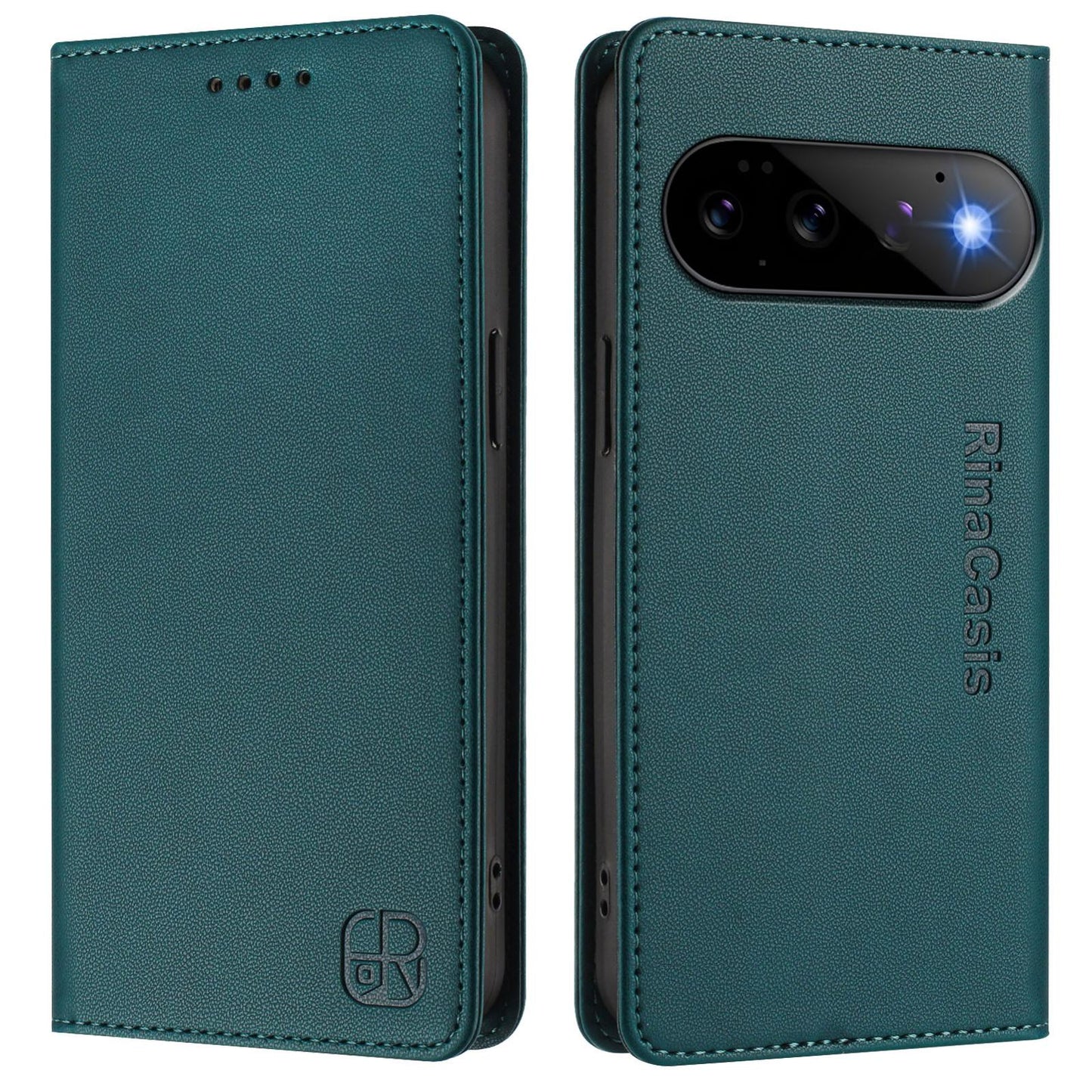 Google Pixel 11 Dual-Folded Magnetic Suction RFID Blocking PU Leather Wallet Phone Case with Card Slots, Cash Pocket, Kickstand, Full Protective Flip Cover