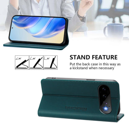 Google Pixel 11 Pro Dual-Folded Magnetic Suction RFID Blocking PU Leather Wallet Phone Case with Card Slots, Cash Pocket, Kickstand, Full Protective Flip Cover