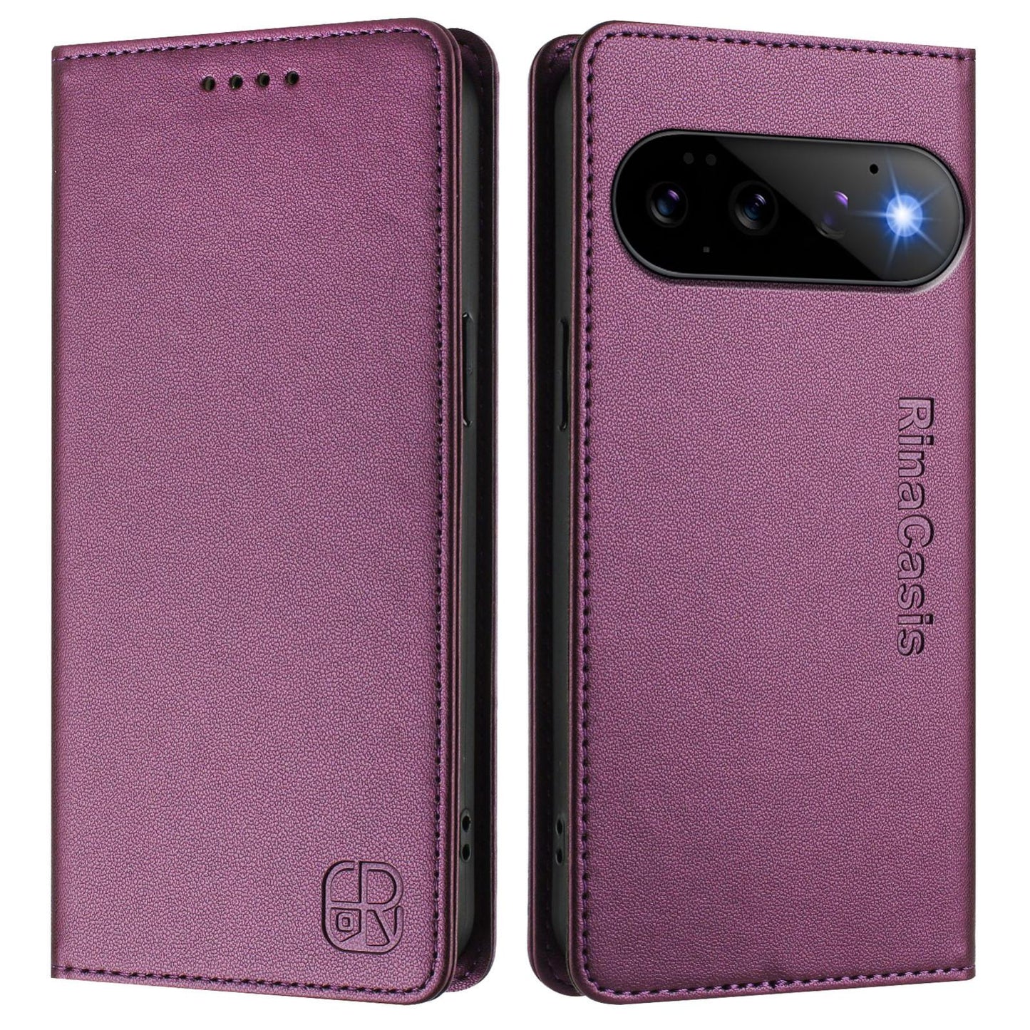 Google Pixel 11 Dual-Folded Magnetic Suction RFID Blocking PU Leather Wallet Phone Case with Card Slots, Cash Pocket, Kickstand, Full Protective Flip Cover