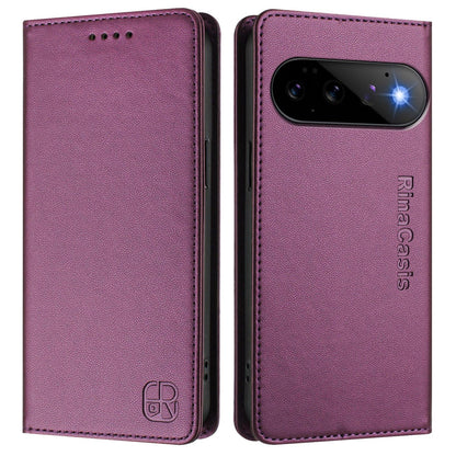 Google Pixel 11 Pro Dual-Folded Magnetic Suction RFID Blocking PU Leather Wallet Phone Case with Card Slots, Cash Pocket, Kickstand, Full Protective Flip Cover