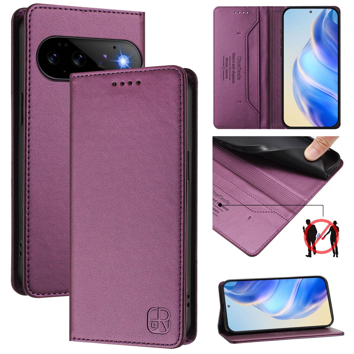 Google Pixel 11 Pro Dual-Folded Magnetic Suction RFID Blocking PU Leather Wallet Phone Case with Card Slots, Cash Pocket, Kickstand, Full Protective Flip Cover