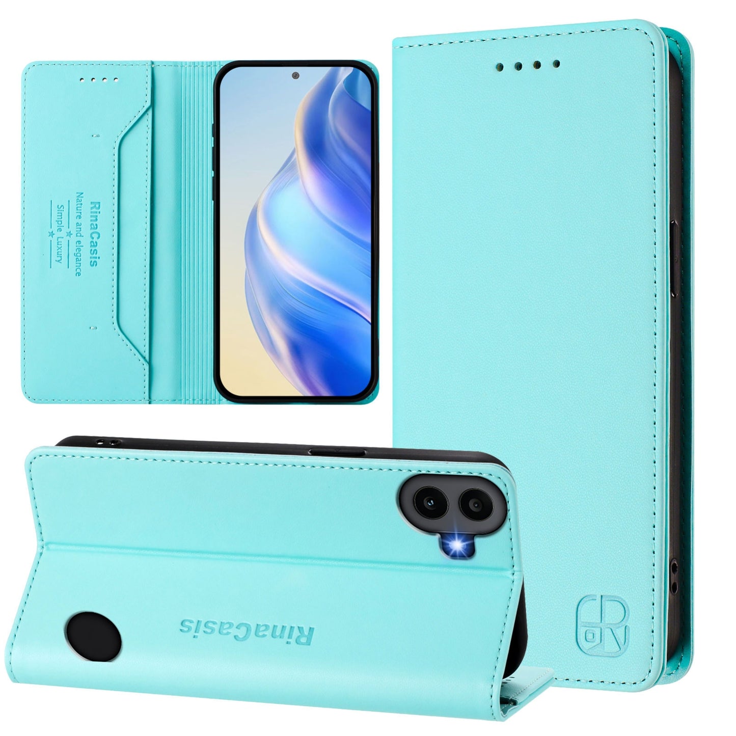 Nothing CMF Phone 1 Dual-Folded Magnetic Suction RFID Blocking PU Leather Wallet Phone Case with Card Slots, Cash Pocket, Kickstand, Full Protective Flip Cover
