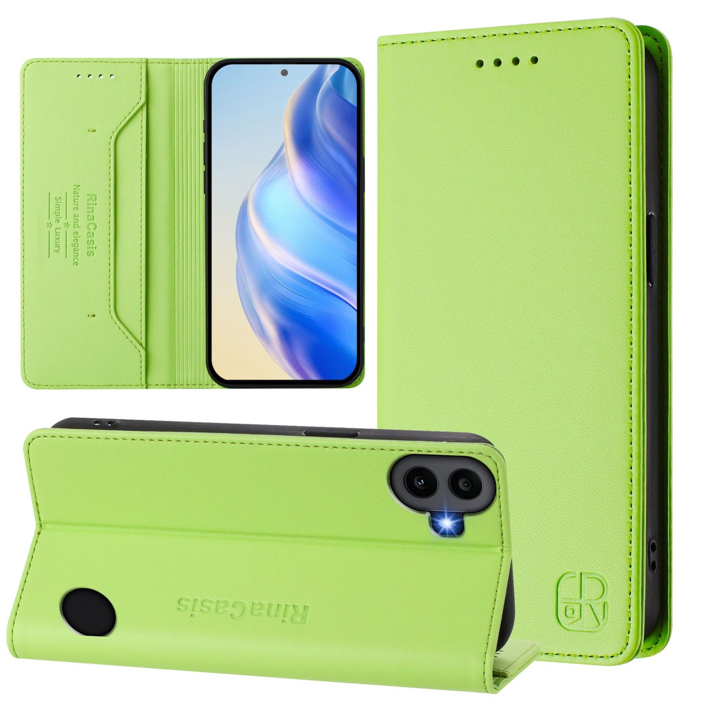 Nothing CMF Phone 1 Dual-Folded Magnetic Suction RFID Blocking PU Leather Wallet Phone Case with Card Slots, Cash Pocket, Kickstand, Full Protective Flip Cover