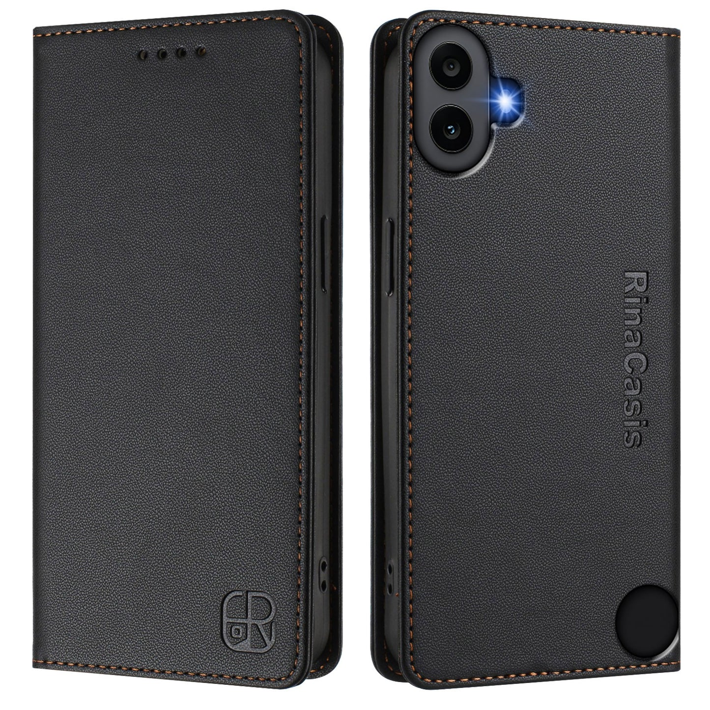 Nothing CMF Phone 1 Dual-Folded Magnetic Suction RFID Blocking PU Leather Wallet Phone Case with Card Slots, Cash Pocket, Kickstand, Full Protective Flip Cover