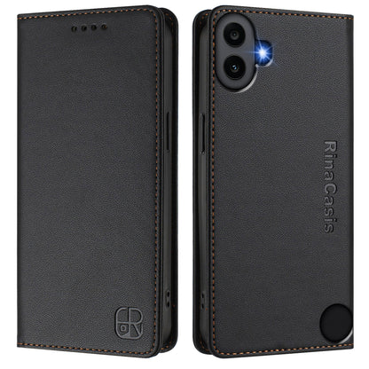 Nothing CMF Phone 1 Dual-Folded Magnetic Suction RFID Blocking PU Leather Wallet Phone Case with Card Slots, Cash Pocket, Kickstand, Full Protective Flip Cover