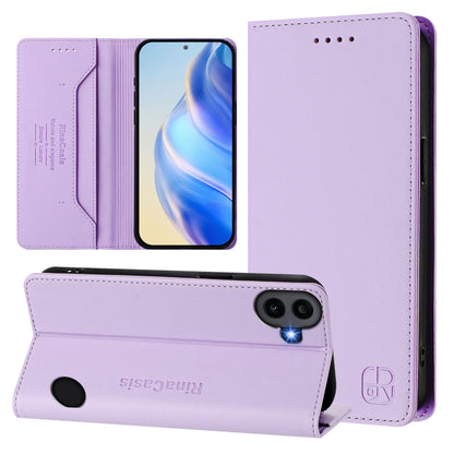Nothing CMF Phone 1 Dual-Folded Magnetic Suction RFID Blocking PU Leather Wallet Phone Case with Card Slots, Cash Pocket, Kickstand, Full Protective Flip Cover