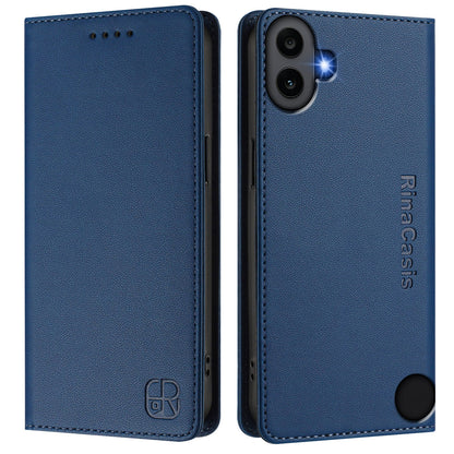 Nothing CMF Phone 1 Dual-Folded Magnetic Suction RFID Blocking PU Leather Wallet Phone Case with Card Slots, Cash Pocket, Kickstand, Full Protective Flip Cover