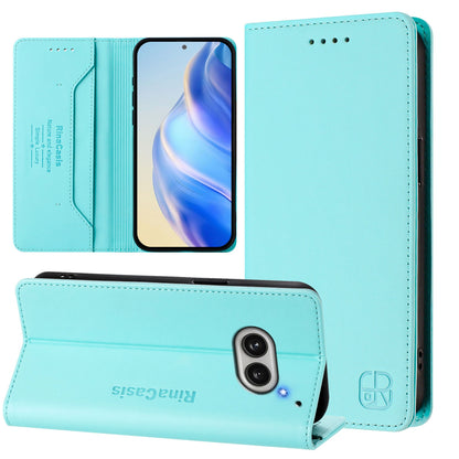 Nothing Phone 2a Dual-Folded Magnetic Suction RFID Blocking PU Leather Wallet Phone Case with Card Slots, Cash Pocket, Kickstand, Full Protective Flip Cover