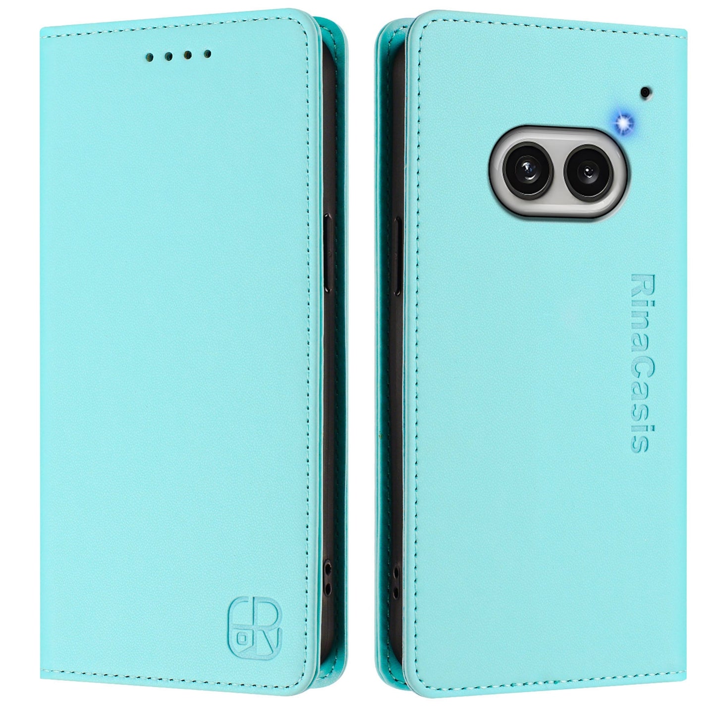 Nothing Phone 2a Dual-Folded Magnetic Suction RFID Blocking PU Leather Wallet Phone Case with Card Slots, Cash Pocket, Kickstand, Full Protective Flip Cover
