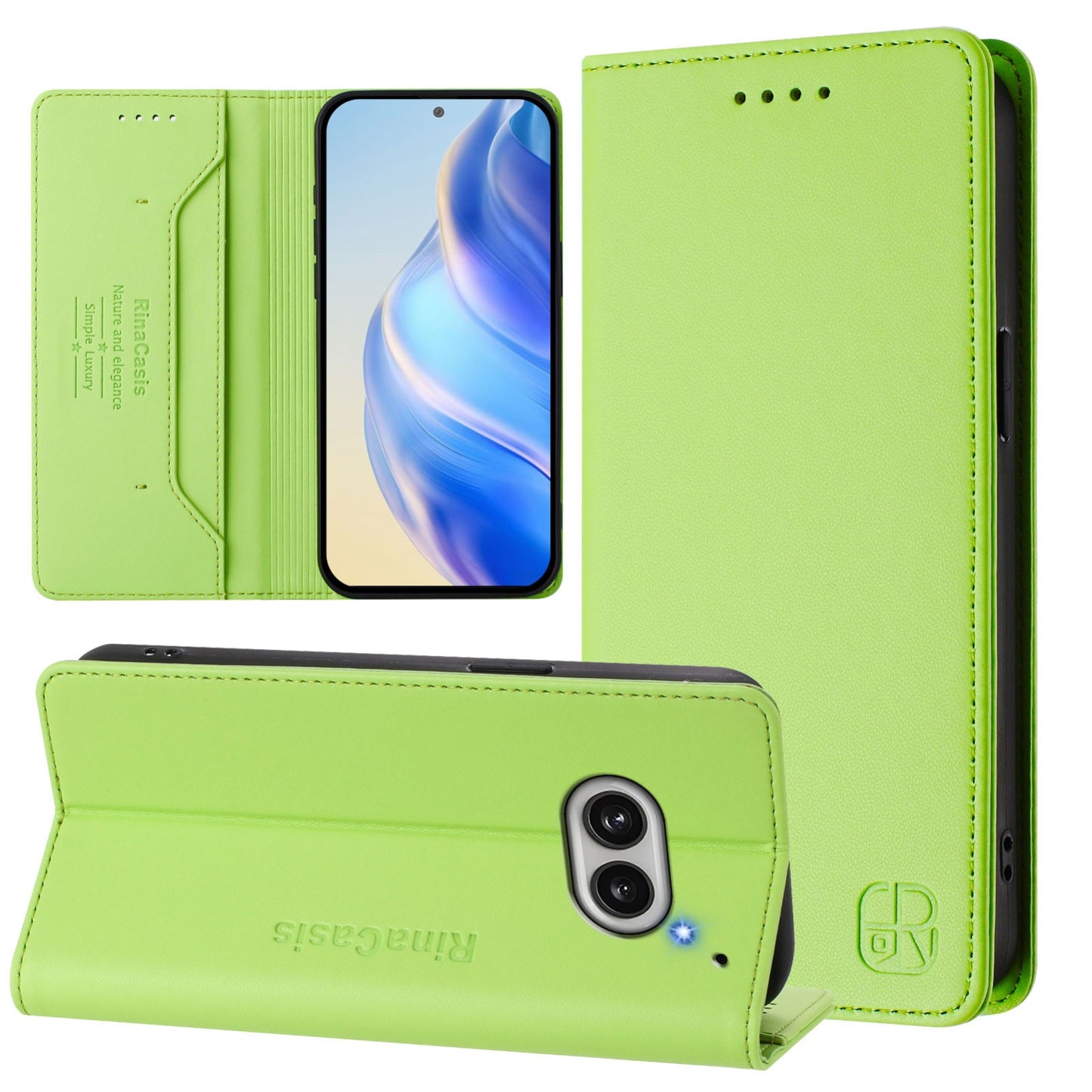 Nothing Phone 2a Dual-Folded Magnetic Suction RFID Blocking PU Leather Wallet Phone Case with Card Slots, Cash Pocket, Kickstand, Full Protective Flip Cover