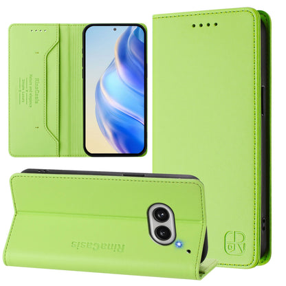 Nothing Phone 2a Dual-Folded Magnetic Suction RFID Blocking PU Leather Wallet Phone Case with Card Slots, Cash Pocket, Kickstand, Full Protective Flip Cover