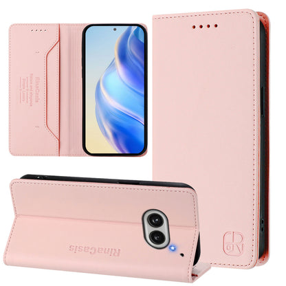 Nothing Phone 2a Dual-Folded Magnetic Suction RFID Blocking PU Leather Wallet Phone Case with Card Slots, Cash Pocket, Kickstand, Full Protective Flip Cover