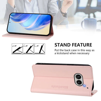 Nothing Phone 2a Dual-Folded Magnetic Suction RFID Blocking PU Leather Wallet Phone Case with Card Slots, Cash Pocket, Kickstand, Full Protective Flip Cover