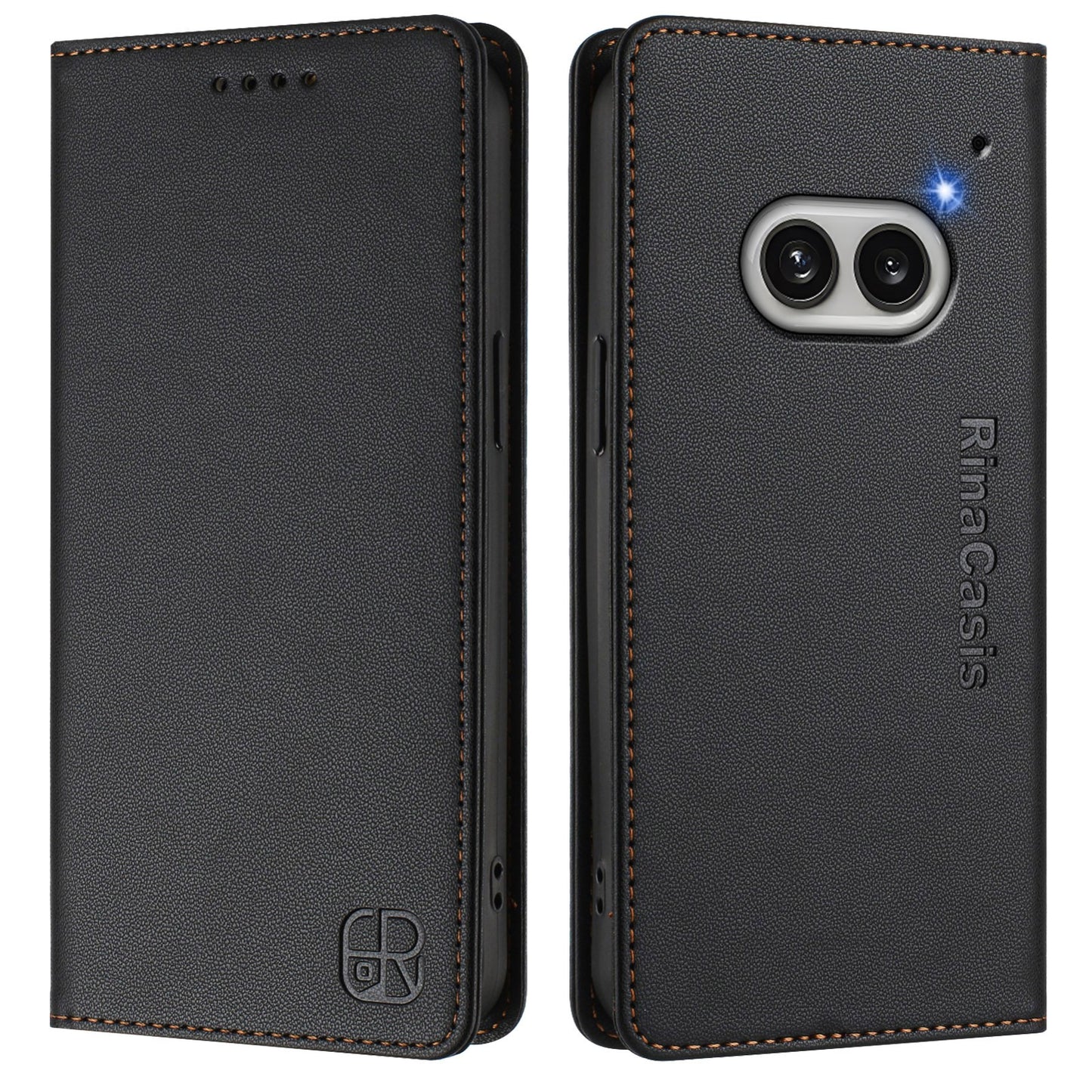 Nothing Phone 2a Dual-Folded Magnetic Suction RFID Blocking PU Leather Wallet Phone Case with Card Slots, Cash Pocket, Kickstand, Full Protective Flip Cover