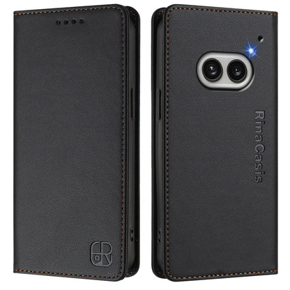 Nothing Phone 2a Dual-Folded Magnetic Suction RFID Blocking PU Leather Wallet Phone Case with Card Slots, Cash Pocket, Kickstand, Full Protective Flip Cover