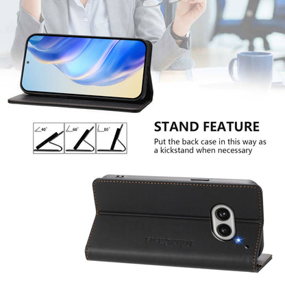 Nothing Phone 2a Dual-Folded Magnetic Suction RFID Blocking PU Leather Wallet Phone Case with Card Slots, Cash Pocket, Kickstand, Full Protective Flip Cover