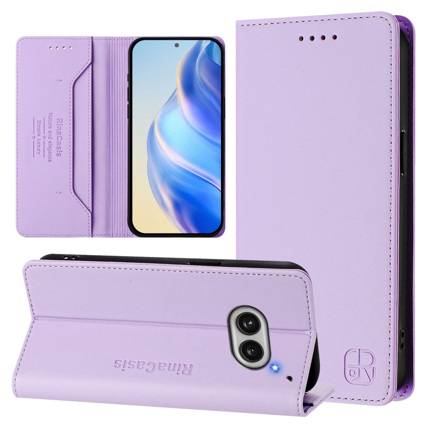 Nothing Phone 2a Dual-Folded Magnetic Suction RFID Blocking PU Leather Wallet Phone Case with Card Slots, Cash Pocket, Kickstand, Full Protective Flip Cover