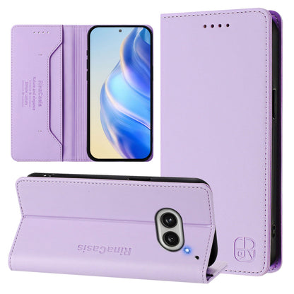 Nothing Phone 2a Dual-Folded Magnetic Suction RFID Blocking PU Leather Wallet Phone Case with Card Slots, Cash Pocket, Kickstand, Full Protective Flip Cover