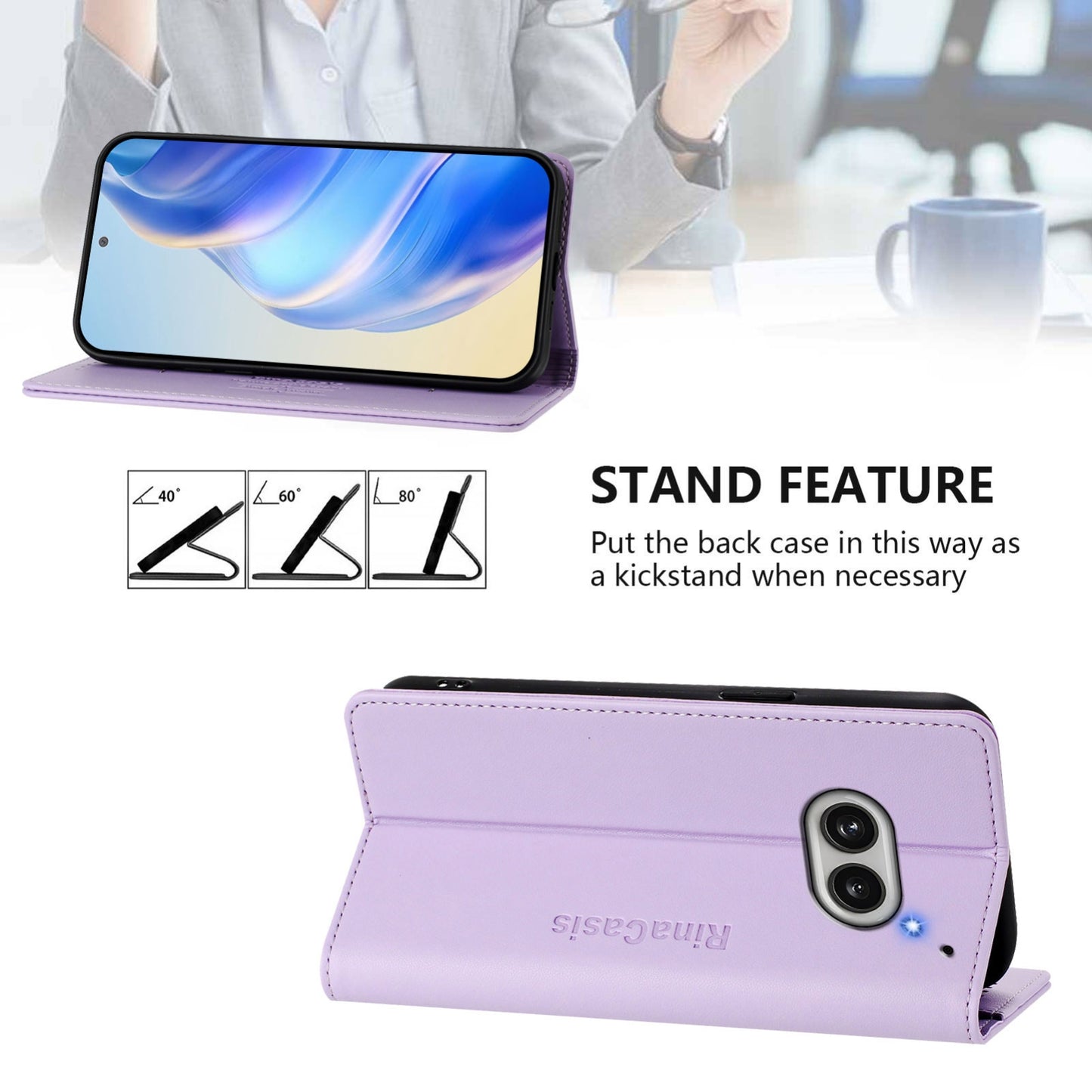 Nothing Phone 2a Dual-Folded Magnetic Suction RFID Blocking PU Leather Wallet Phone Case with Card Slots, Cash Pocket, Kickstand, Full Protective Flip Cover