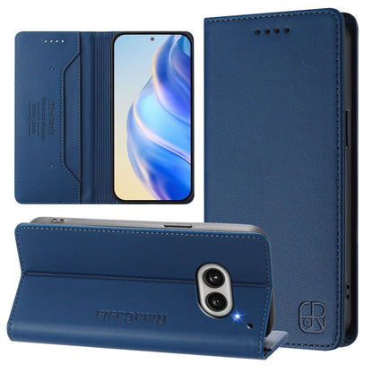 Nothing Phone 2a Dual-Folded Magnetic Suction RFID Blocking PU Leather Wallet Phone Case with Card Slots, Cash Pocket, Kickstand, Full Protective Flip Cover