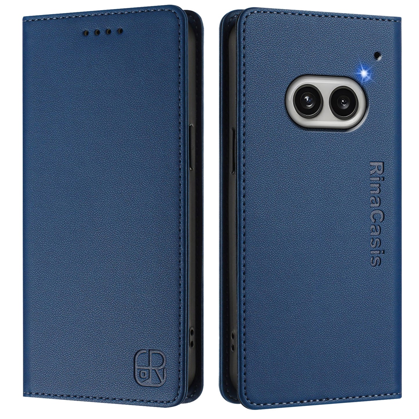 Nothing Phone 2a Dual-Folded Magnetic Suction RFID Blocking PU Leather Wallet Phone Case with Card Slots, Cash Pocket, Kickstand, Full Protective Flip Cover