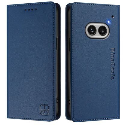 Nothing Phone 2a Dual-Folded Magnetic Suction RFID Blocking PU Leather Wallet Phone Case with Card Slots, Cash Pocket, Kickstand, Full Protective Flip Cover