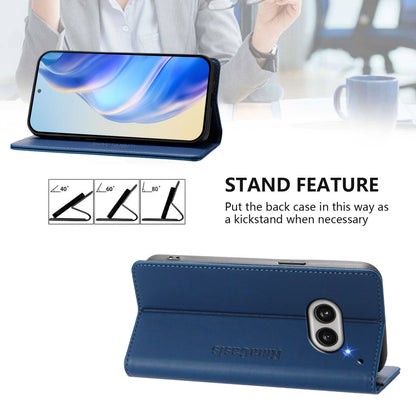 Nothing Phone 2a Dual-Folded Magnetic Suction RFID Blocking PU Leather Wallet Phone Case with Card Slots, Cash Pocket, Kickstand, Full Protective Flip Cover