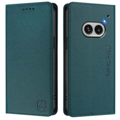 Nothing Phone 2a Dual-Folded Magnetic Suction RFID Blocking PU Leather Wallet Phone Case with Card Slots, Cash Pocket, Kickstand, Full Protective Flip Cover