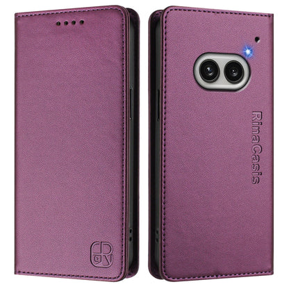 Nothing Phone 2a Dual-Folded Magnetic Suction RFID Blocking PU Leather Wallet Phone Case with Card Slots, Cash Pocket, Kickstand, Full Protective Flip Cover