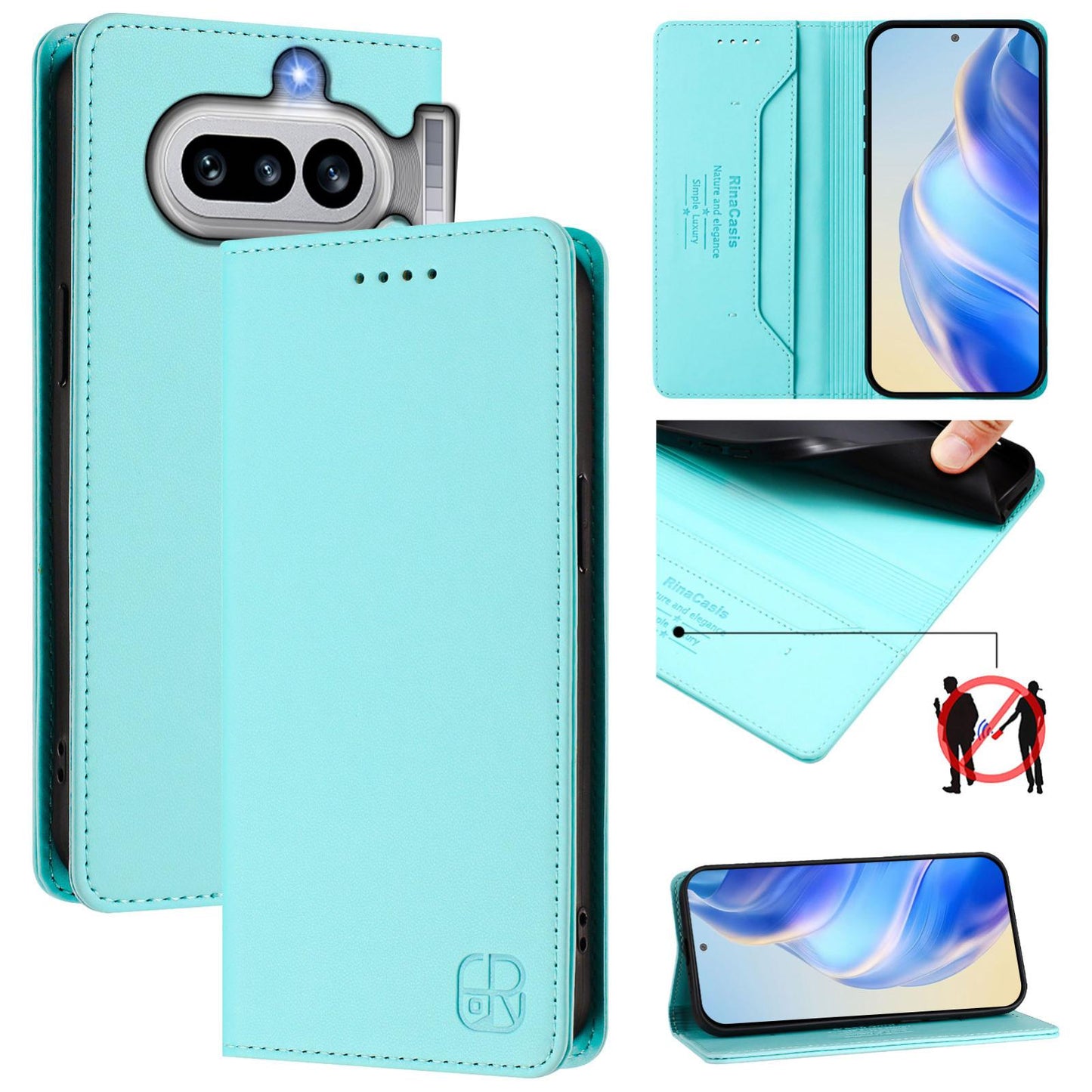 Nothing Phone 4a Dual-Folded Magnetic Suction RFID Blocking PU Leather Wallet Phone Case with Card Slots, Cash Pocket, Kickstand, Full Protective Flip Cover