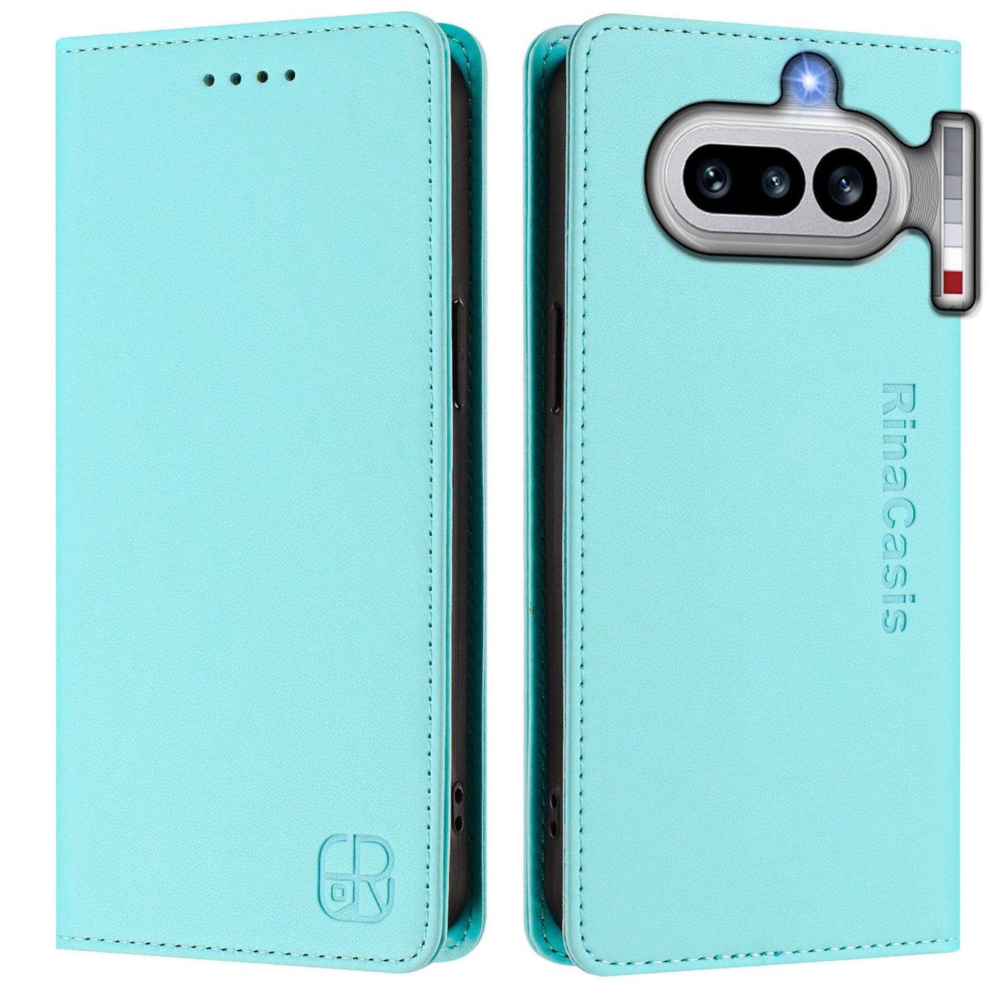 Nothing Phone 4a Dual-Folded Magnetic Suction RFID Blocking PU Leather Wallet Phone Case with Card Slots, Cash Pocket, Kickstand, Full Protective Flip Cover
