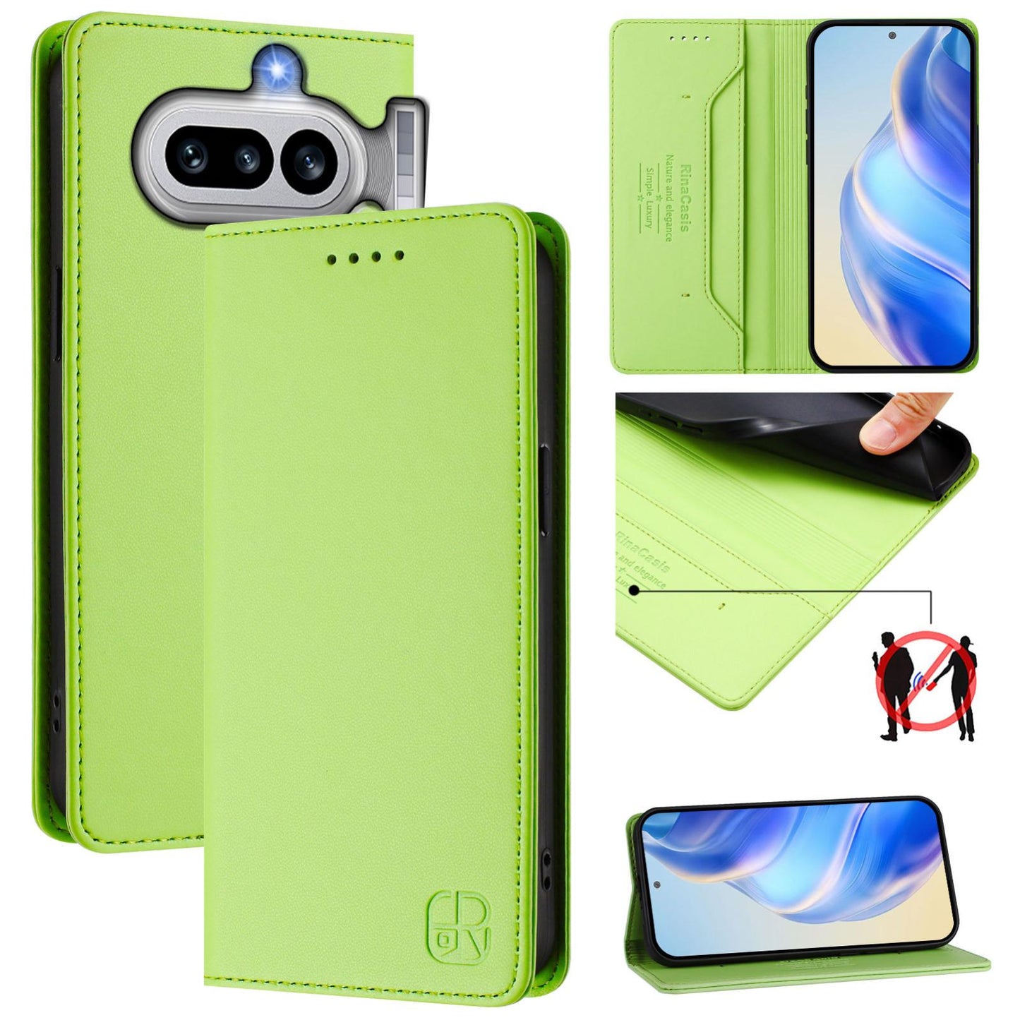 Nothing Phone 4a Dual-Folded Magnetic Suction RFID Blocking PU Leather Wallet Phone Case with Card Slots, Cash Pocket, Kickstand, Full Protective Flip Cover