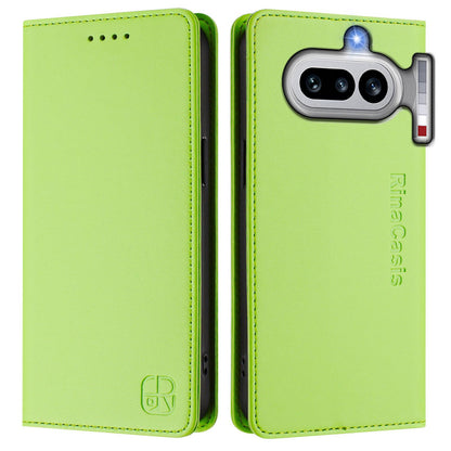 Nothing Phone 4a Dual-Folded Magnetic Suction RFID Blocking PU Leather Wallet Phone Case with Card Slots, Cash Pocket, Kickstand, Full Protective Flip Cover